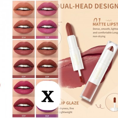 1MA-2352 SET LABIAL QIBEST 2 EN 1 MATTE Y LIP GLOSS X6 COLORES 
