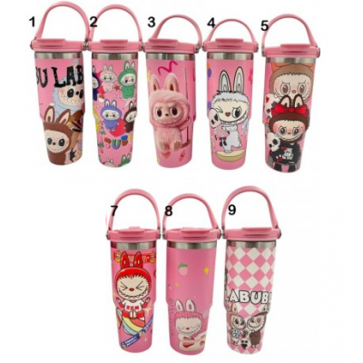 ✦4TB-4053 TERMO DE ACERO INOXIDABLE LABUBU ROSA 900ML