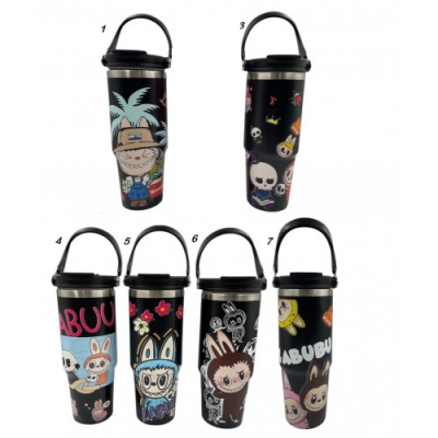 ✦4TB-4054 TERMO DE ACERO INOXIDABLE LABUBU NEGRO 900ML