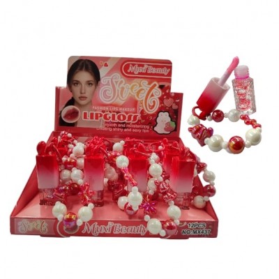 5MA-437 LIP GLOSS  RED LLAVERO CON APLICADOR GRUESO MUXI BEAAUTY X12PCS