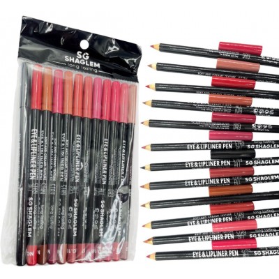 5MA-5321 LAPIZ DELINEADOR DE LABIOS CREMOSO SHAGLEM 12 TONOS X 12 PAQUETES 