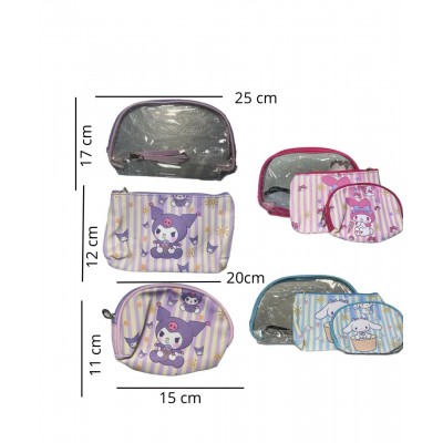 1BB-206 PORTACOSMETICO ANIMADO DE SANRIO TRANSPARENTE 3 EN 1