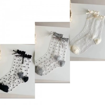 4TR-4013 MEDIAS TRANSPARENTE LOLITA CON LAZO X 10 PARES 