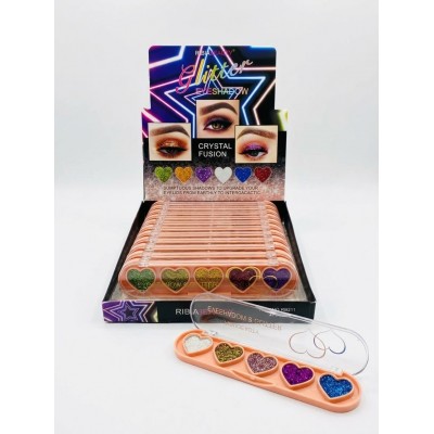 9MA-2150 PALETA DE GLITTER 5 TONOS DE CORAZON RIBIA BEAUTY X12 PCS