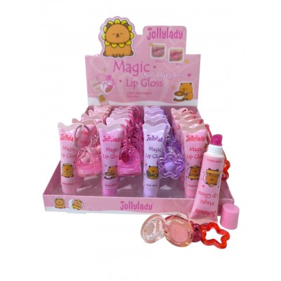 4MA-0019 LIP GLOSS DE CAPYBARA CON LLAVERO Y ANILLO X 24 PCS