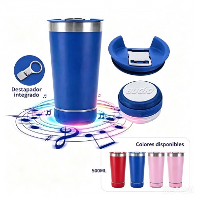 7TB-02   VASO TERMICO CON CORNETA Y LUZ LED INCLUYE DESTAPADOR 500 ML