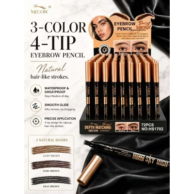 8MA-1702 LAPIZ DELINEADOR DE CEJAS DORADO MECOW 72 PCS