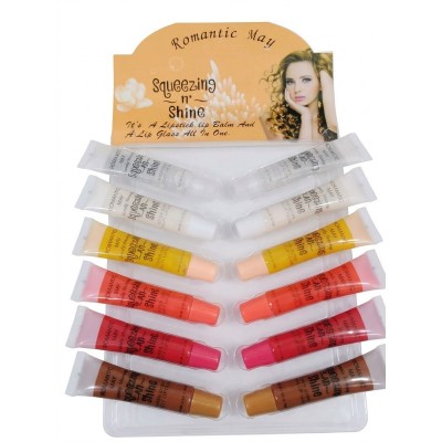 9MA-9015 BRILLO LABIAL CON COLOR SQUEEZING AN SHINE ROMANTIC MAY X 12PCS