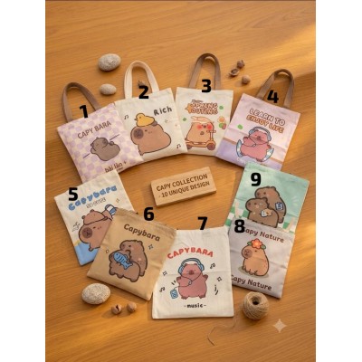 3BB-3006 BOLSO DE LONA DE CAPYBARA 40*35CM (SURTIDA)