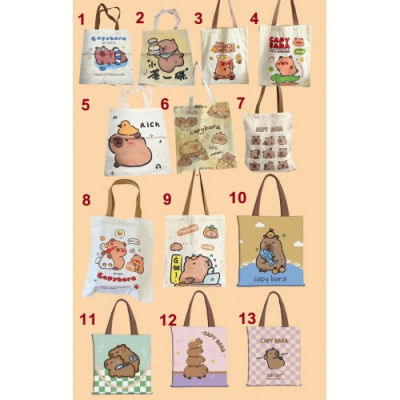 3BB-3006 BOLSO DE LONA DE CAPYBARA 40*35CM (SURTIDA)