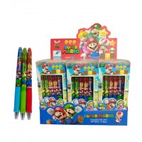 A12-061 BOLÍGRAFOS ANIMADOS DE GEL AZUL CON BORRA DE MARIO 144PCS 