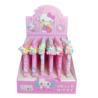A12-062 BOLÍGRAFOS ANIMADOS DE GEL AZUL CON BORRA DE HELLO KITTY 36PCS 