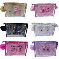A14-072  PORTACOSMETICO DE GATITO X 2 PCS CON PONPON
