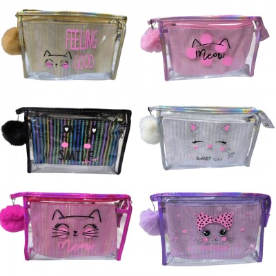 A14-072  PORTACOSMETICO DE GATITO X 2 PCS CON PONPON