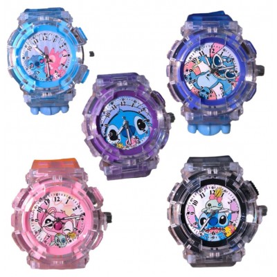 3EL-3087 RELOJ ANALOGICO DE STICH Y ANGELA CON LUZ DE COLORES 