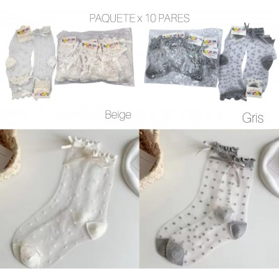 4TR-4013 MEDIAS TRANSPARENTE LOLITA CON LAZO X 10 PARES 