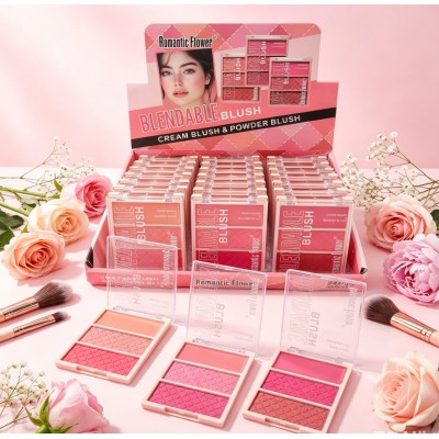 7MA-2018 RUBOR EN CREMA Y POLVO 3 TONOS ROMANTIC FLOWER X24 PCS