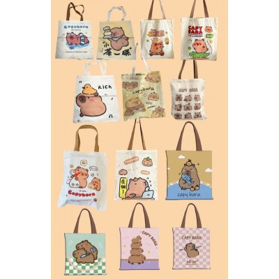 3BB-3006 BOLSO DE LONA DE CAPYBARA 40*35CM (SURTIDA)
