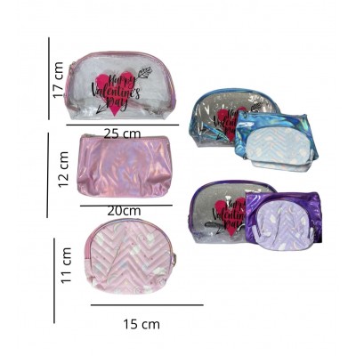 1BB-208 PORTACOSMETICO DE DAMA SAN VALENTIN TRANSPARENTE 3 EN 1