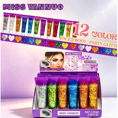 7MA-032  GLITTER EN GEL 12 TONOS MISS YANNUO 24 PCS