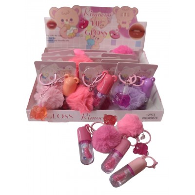 5MA-9074 LIP GLOSS DUO MAGICO POMPON CON APLICADOR GRUESO RIMOCOO X12PCS